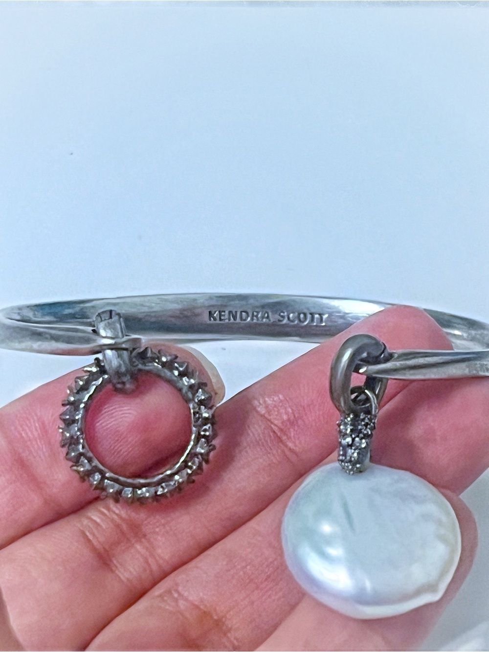 Kendra Scott Modular Bracelet & Crystal Eternity + Freshwater Pearl Charm EUC